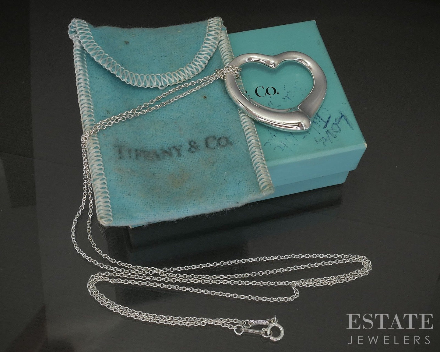 Sterling Tiffany & Co. Elsa Peretti Large Open Heart Necklace 19g 30"L p20255