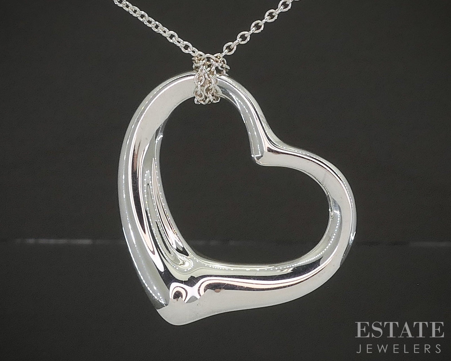 Sterling Tiffany & Co. Elsa Peretti Large Open Heart Necklace 19g 30"L p20255
