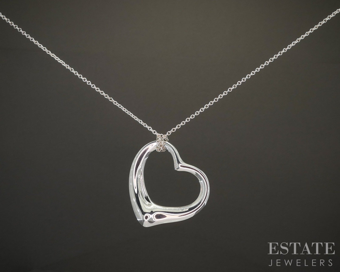 Sterling Tiffany & Co. Elsa Peretti Large Open Heart Necklace 19g 30"L p20255