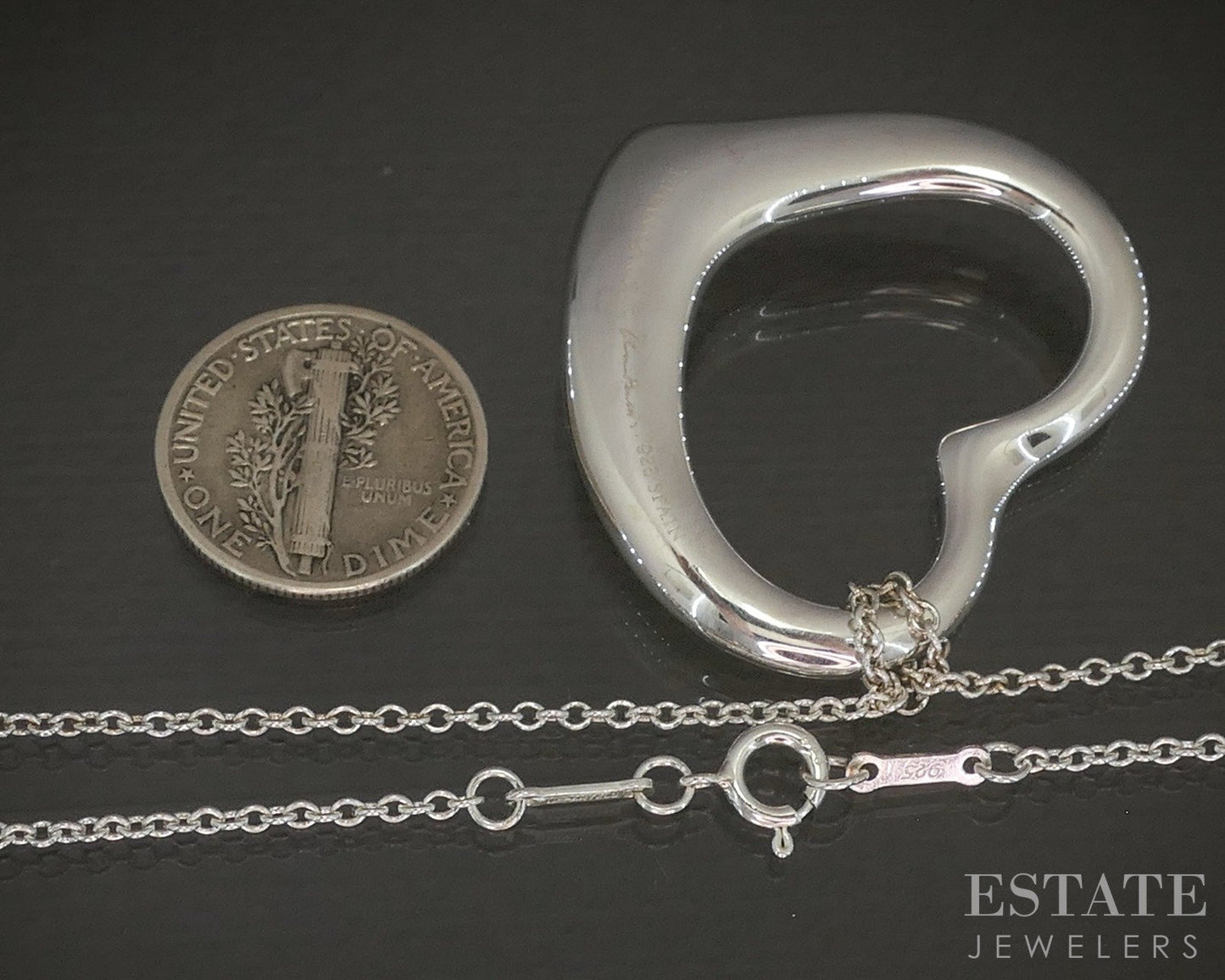 Sterling Tiffany & Co. Elsa Peretti Large Open Heart Necklace 19g 30"L p20255