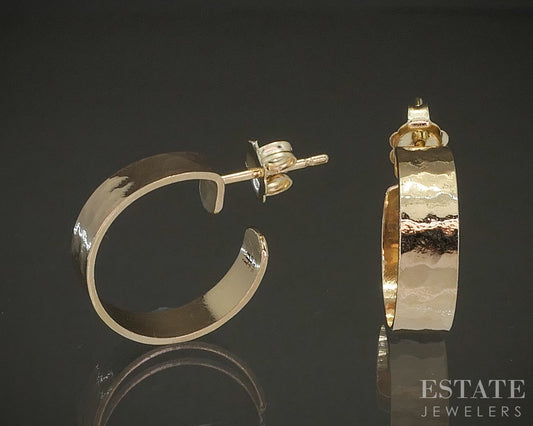 14k Yellow Gold James Avery Hammered Flat Hoop Earrings 3.7g p17595