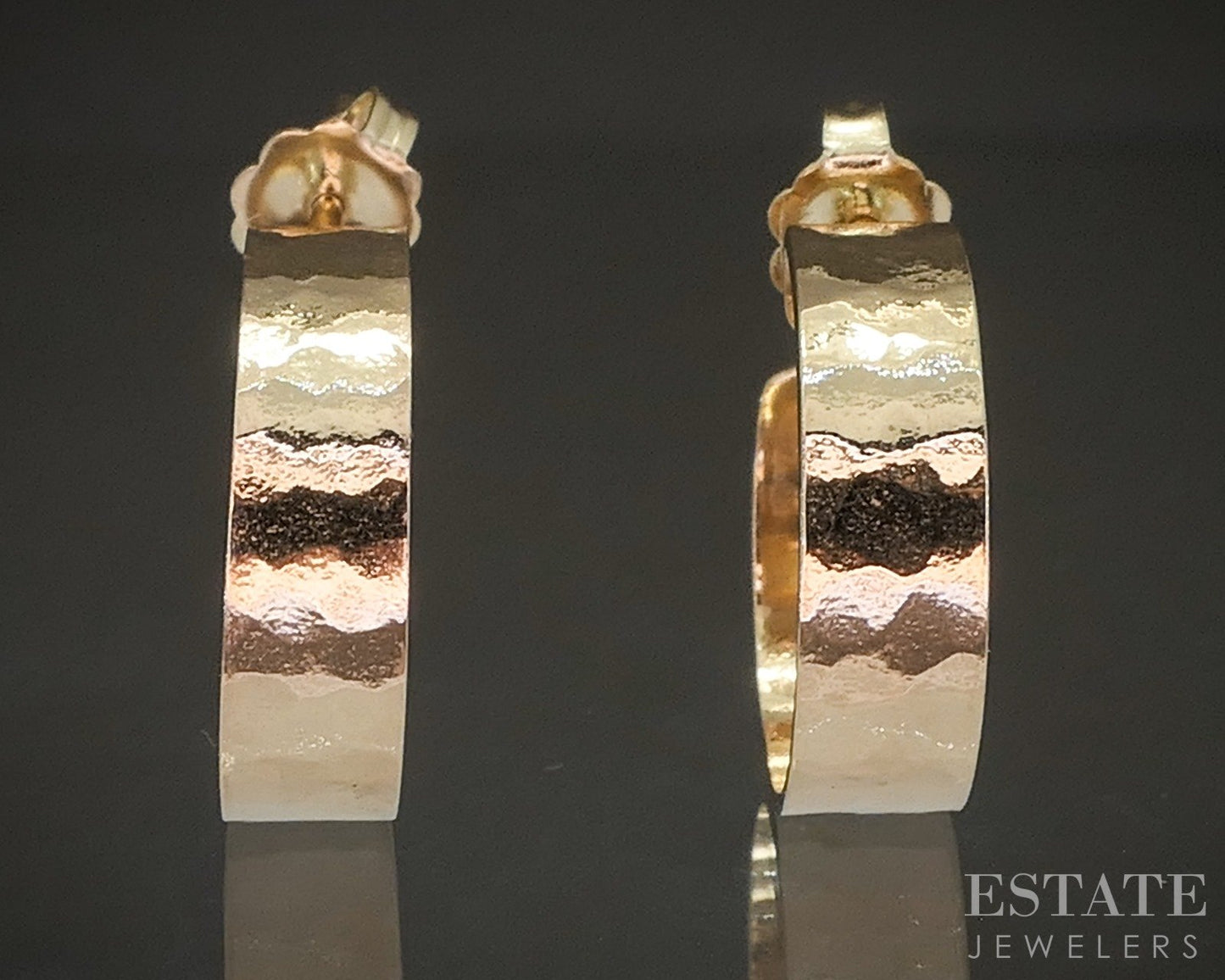 14k Yellow Gold James Avery Hammered Flat Hoop Earrings 3.7g p17595