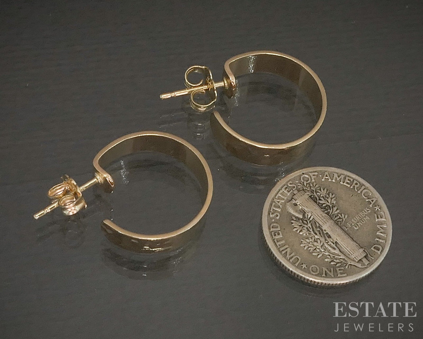 14k Yellow Gold James Avery Hammered Flat Hoop Earrings 3.7g p17595