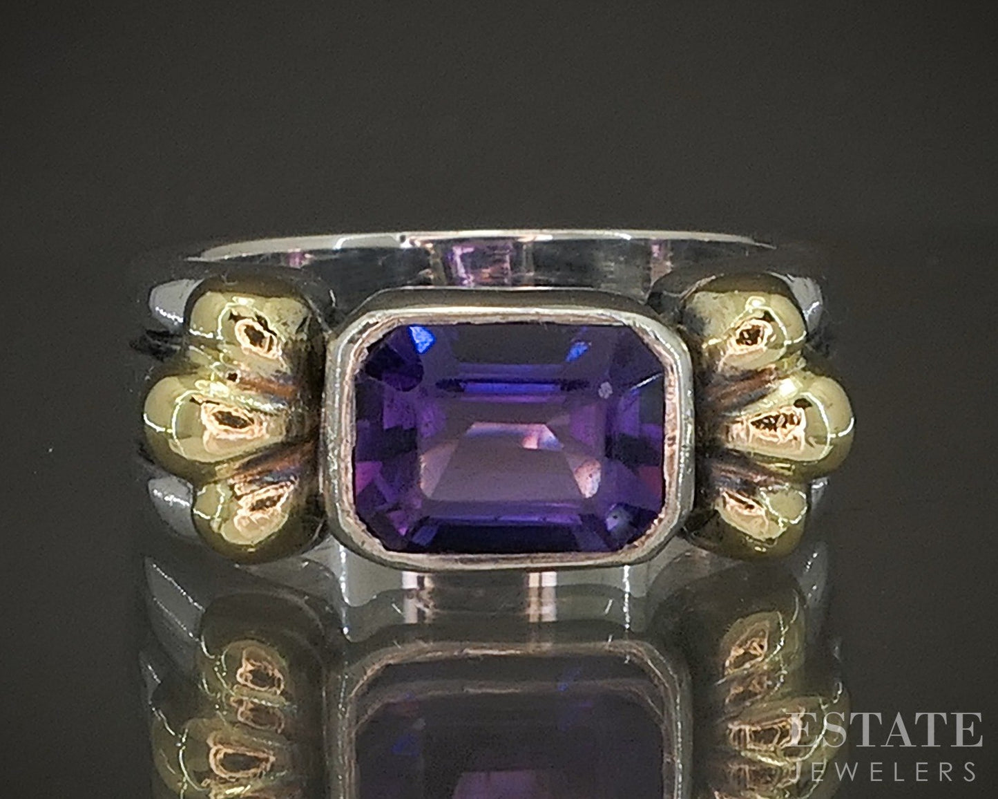 18k & Sterling Lagos Caviar Natural Amethyst Ladies Ring 7.6g p20817