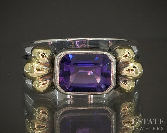 18k & Sterling Lagos Caviar Natural Amethyst Ladies Ring 7.6g p20817
