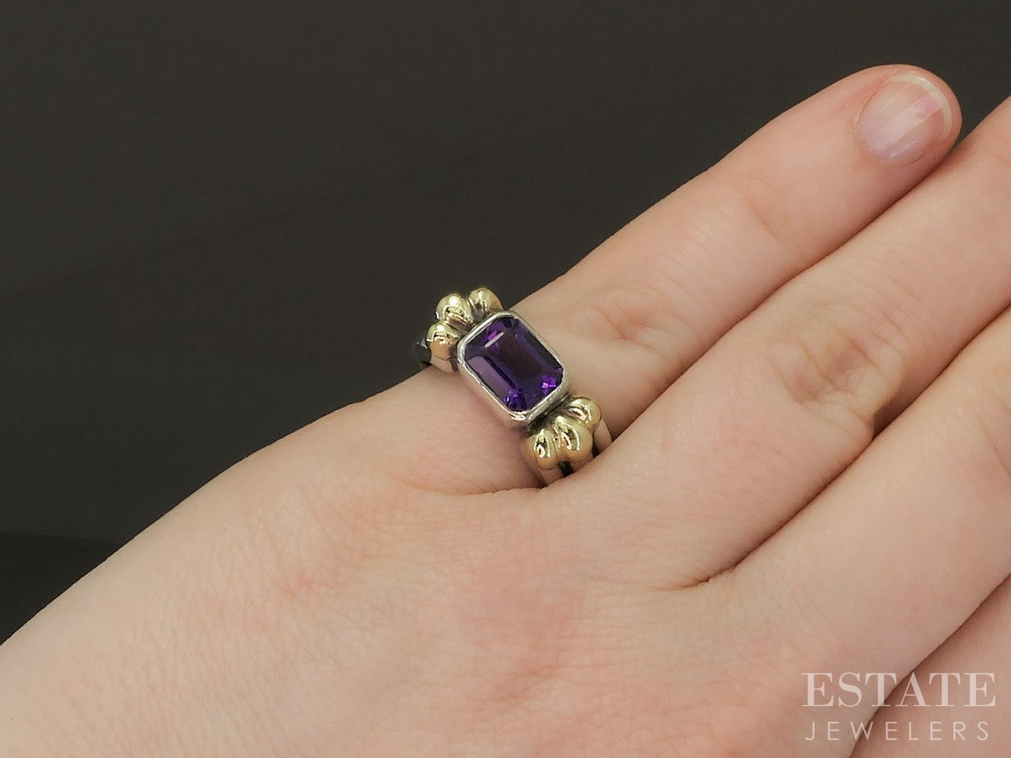 18k & Sterling Lagos Caviar Natural Amethyst Ladies Ring 7.6g p20817
