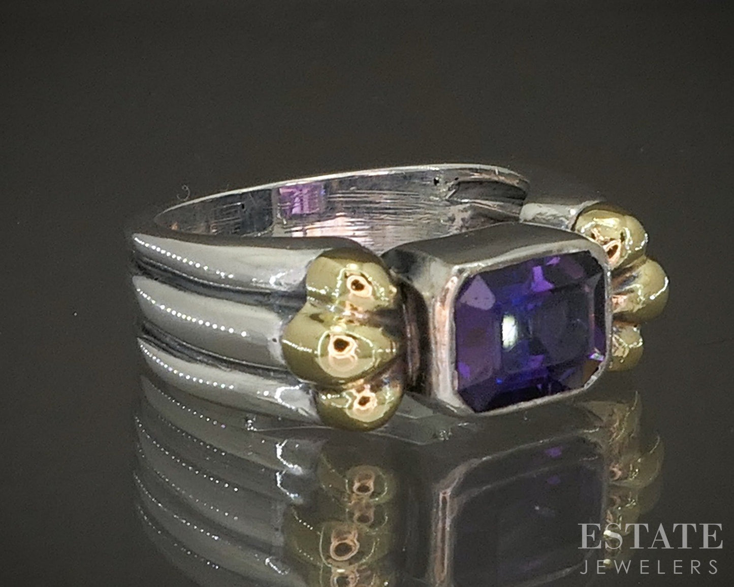 18k & Sterling Lagos Caviar Natural Amethyst Ladies Ring 7.6g p20817