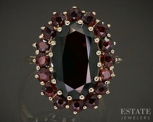 Vintage 10k Yellow Gold Oval Natural Garnet Halo Ladies Ring 3.1g p20251