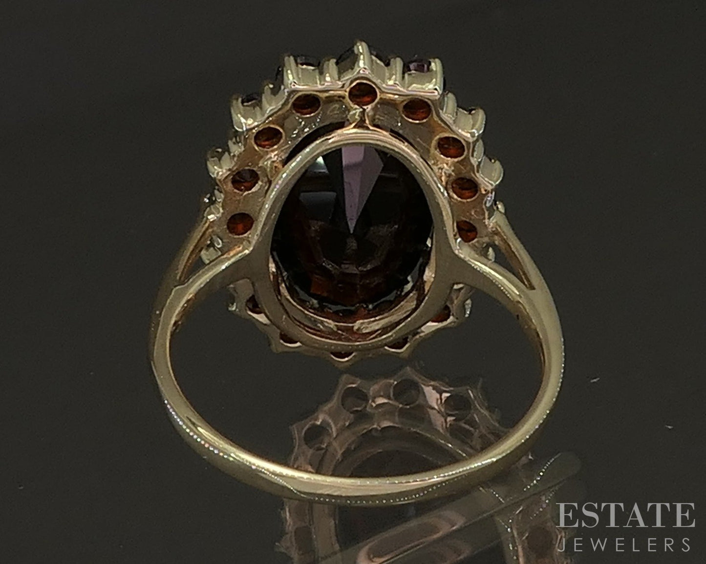 Vintage 10k Yellow Gold Oval Natural Garnet Halo Ladies Ring 3.1g p20251
