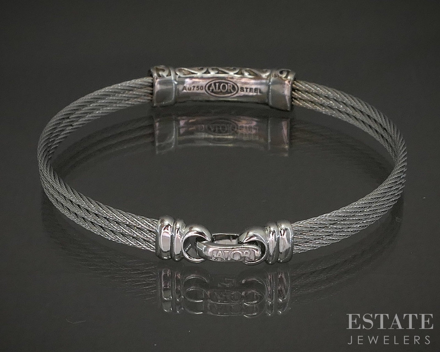 18k White Gold & Steel Alor Natural .14ctw Diamond Bangle Bracelet p21679b