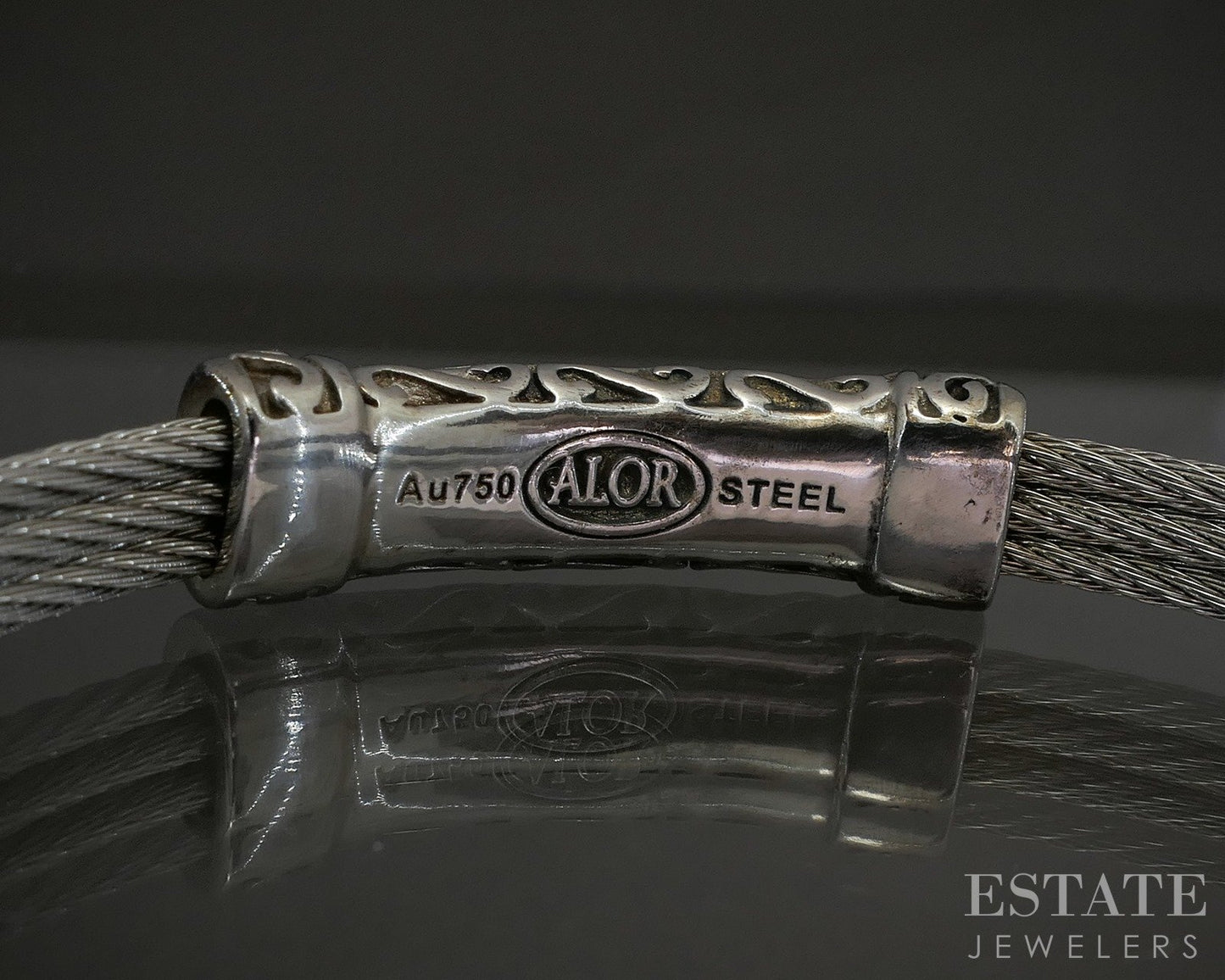 18k White Gold & Steel Alor Natural .14ctw Diamond Bangle Bracelet p21679b