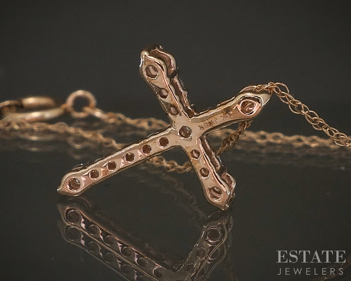 10k Rose Gold Natural .10ctw Diamond Cross Ladies Necklace 1g 18"L p19874b