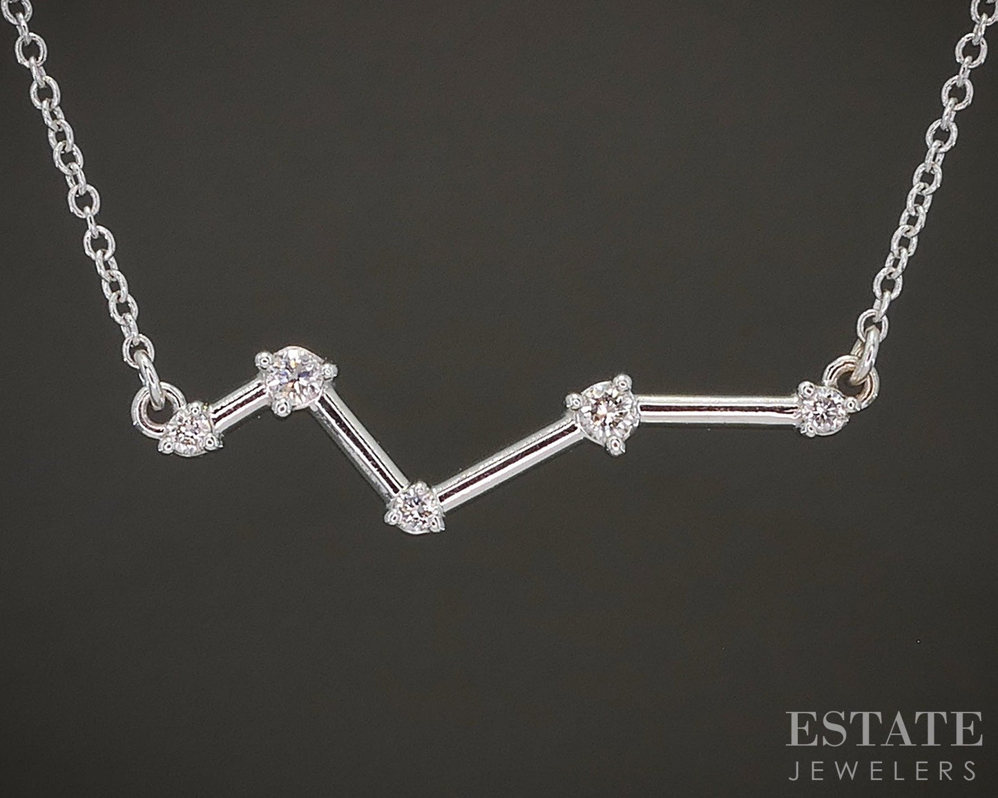 14k White Gold Natural Diamond Aries Constellation Necklace 1.9g 18"L p19193b