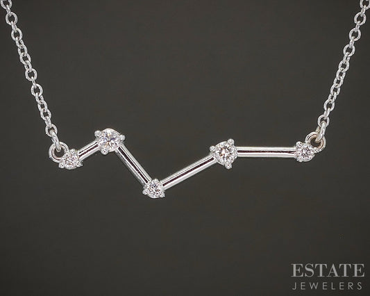 14k White Gold Natural Diamond Aries Constellation Necklace 1.9g 18"L p19193b