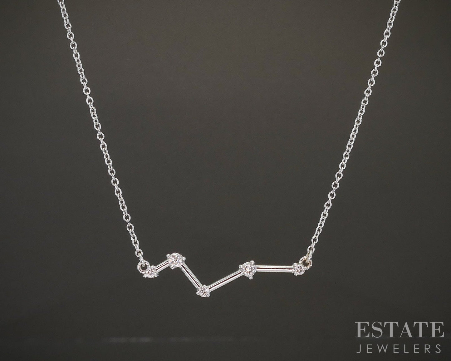 14k White Gold Natural Diamond Aries Constellation Necklace 1.9g 18"L p19193b