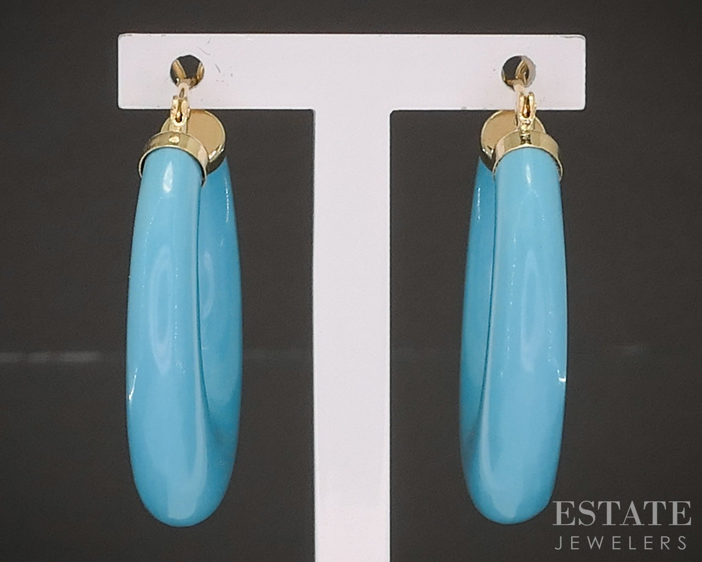 14k Yellow Gold Turquoise Hoop Ladies Earrings 8g p22044b