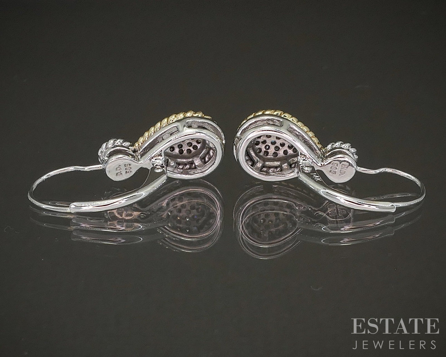 14k Two Tone Gold Natural .10ctw Diamond Tear Drop Dangle Earrings 4.4g p19466b