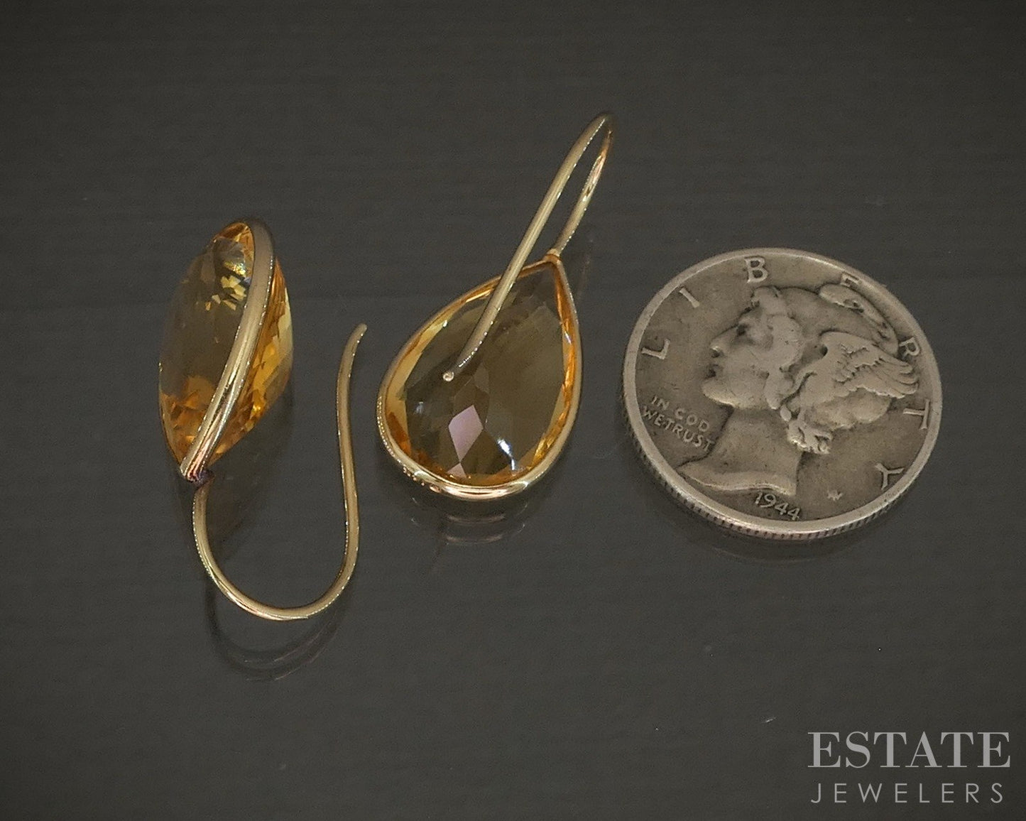 14k Yellow Gold Pear Natural Citrine Dangle Teardrop Earrings 2.7g p21638b