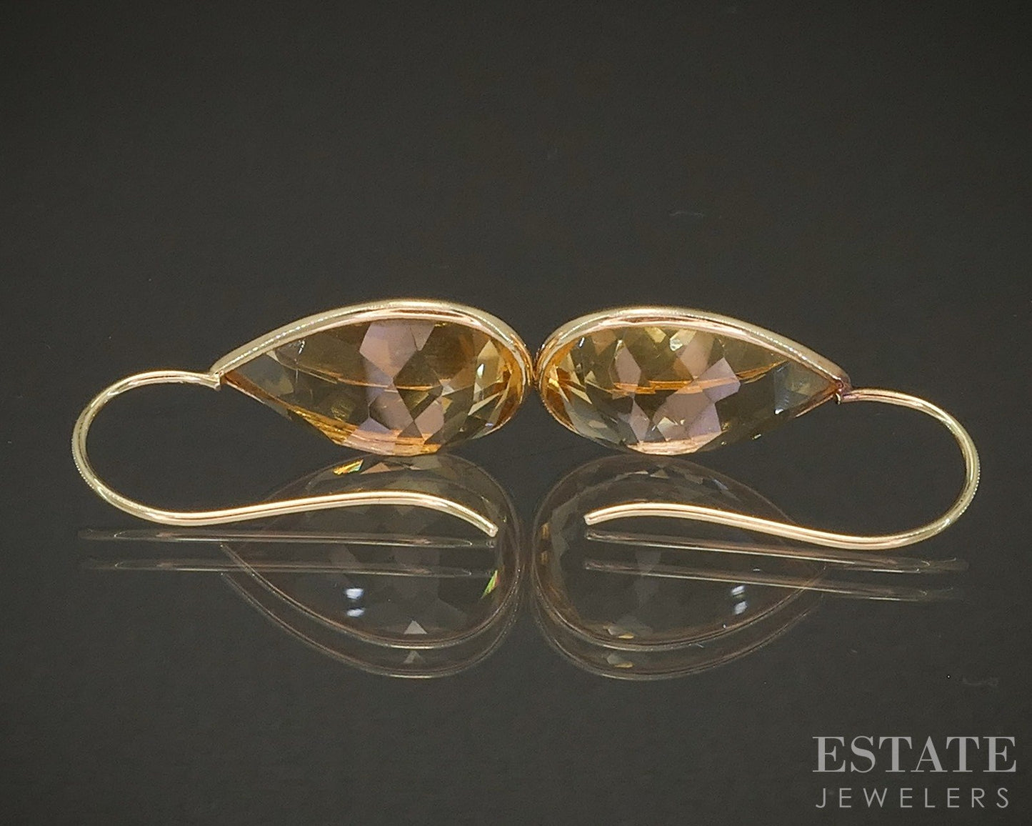 14k Yellow Gold Pear Natural Citrine Dangle Teardrop Earrings 2.7g p21638b