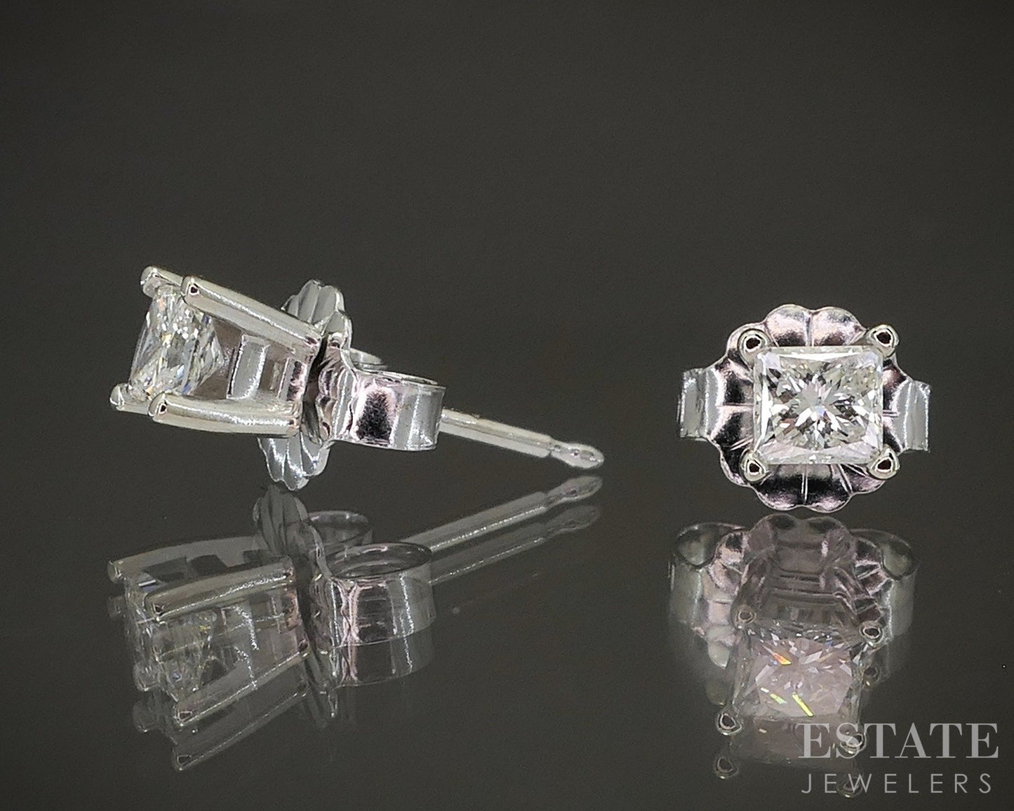 14k White Gold Princess Natural .20ctw Diamond Stud Earrings p19393b