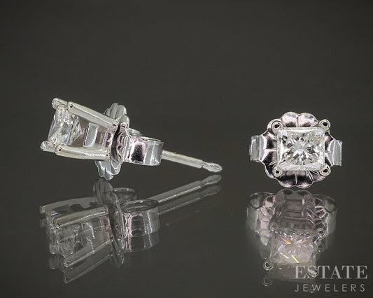 14k White Gold Princess Natural .20ctw Diamond Stud Earrings p19393b