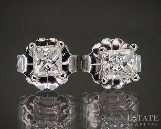 14k White Gold Princess Natural .20ctw Diamond Stud Earrings p19393b
