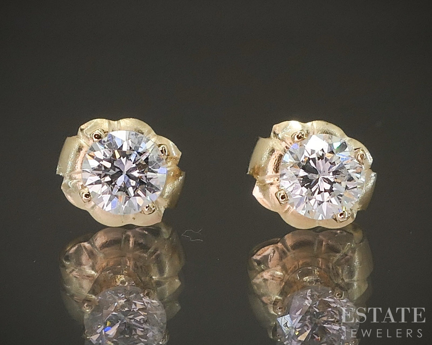 14k Yellow Gold Round Natural .40ctw Diamond Stud Earrings p18821b
