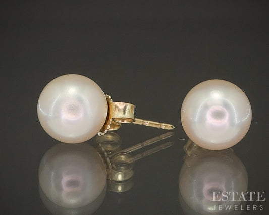 14k Yellow Gold 7.3mm Cultured Pearl Stud Earrings p22102b