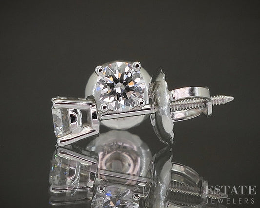 14k White Gold Round Natural .22ctw Diamond Screw Back Earrings p19719b