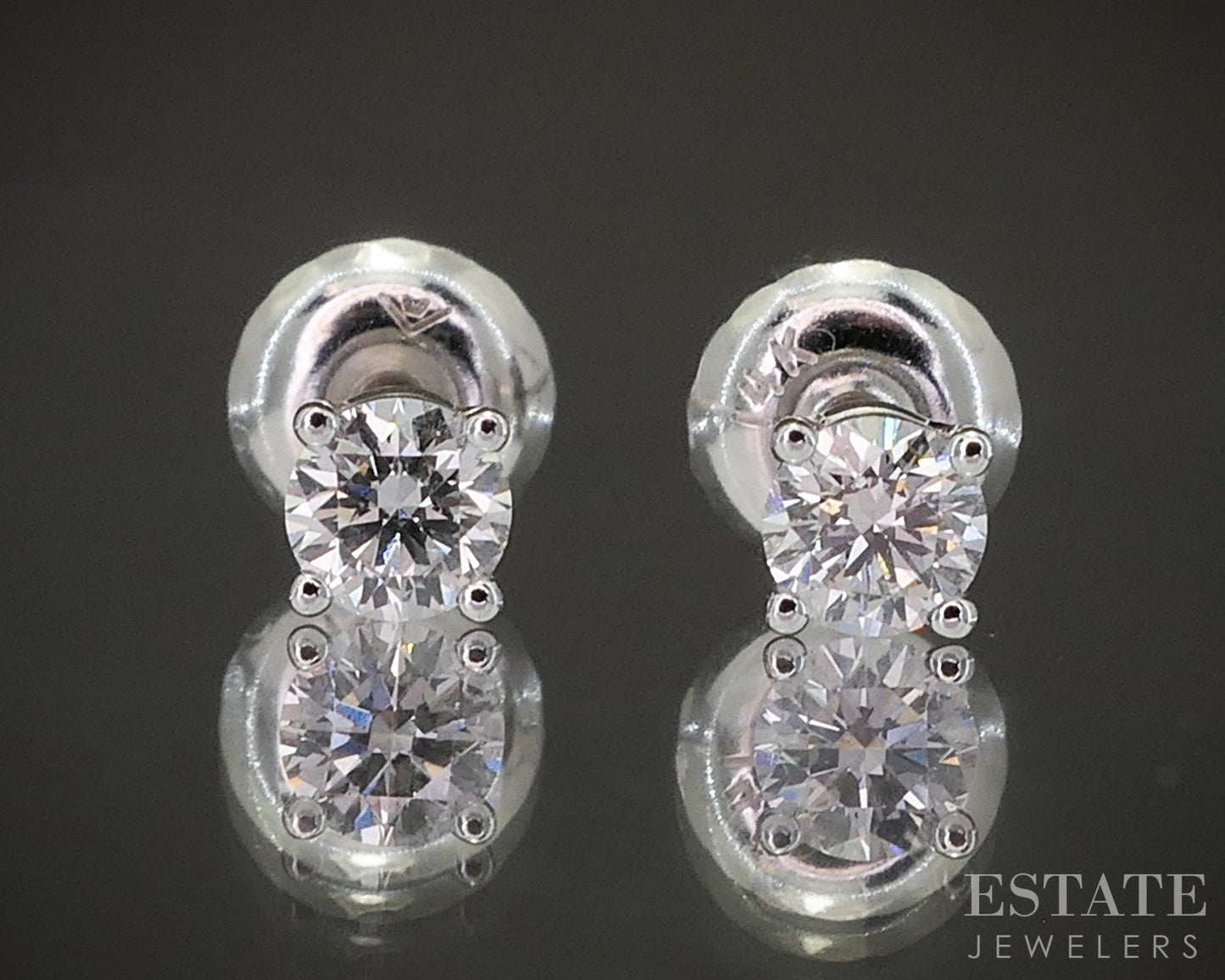 14k White Gold Round Natural .22ctw Diamond Screw Back Earrings p19719b