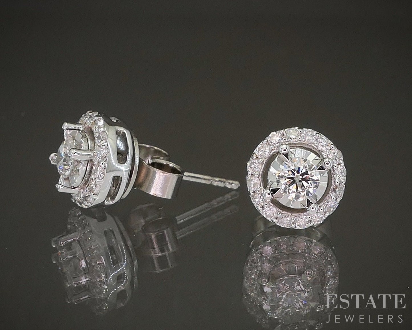 14k White Gold Round Natural .32ctw Diamond Halo Stud Earrings 2.5g p20885b