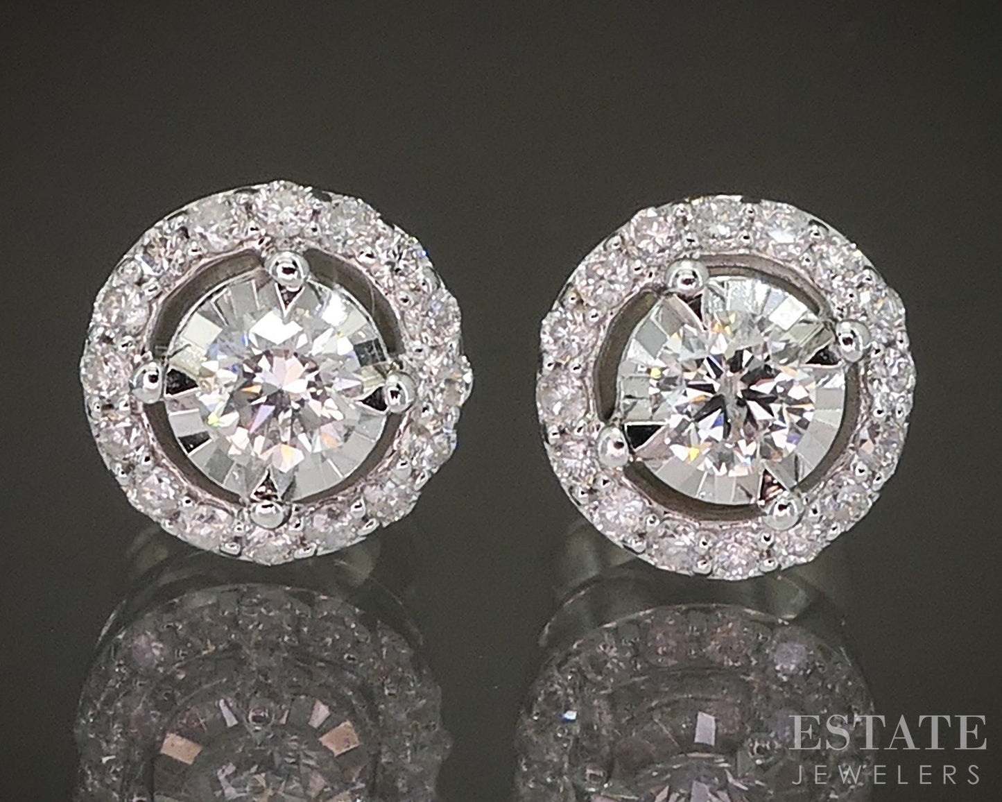 14k White Gold Round Natural .32ctw Diamond Halo Stud Earrings 2.5g p20885b
