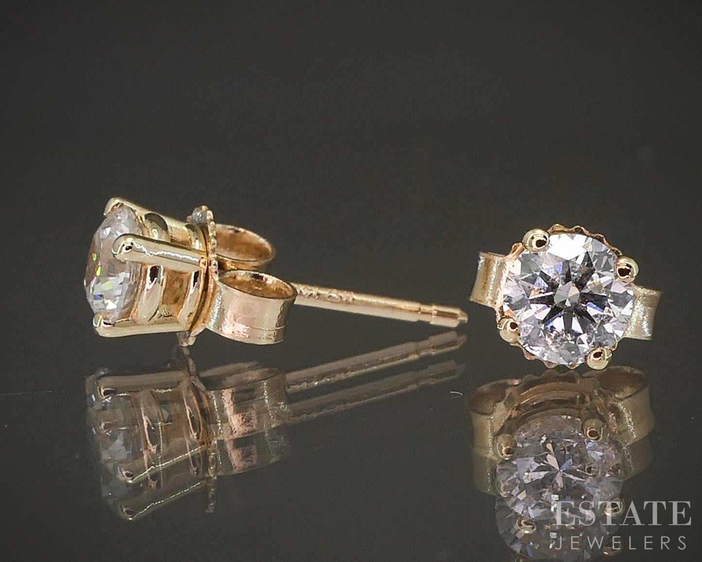 14k Yellow Gold Round Natural .46ctw Diamond Stud Earrings p20026b