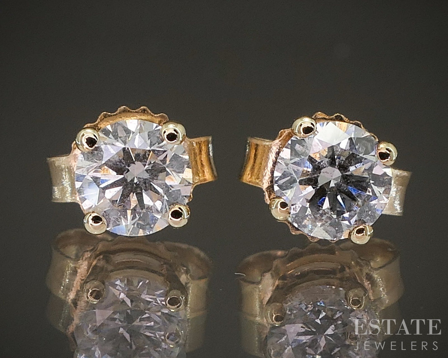 14k Yellow Gold Round Natural .46ctw Diamond Stud Earrings p20026b