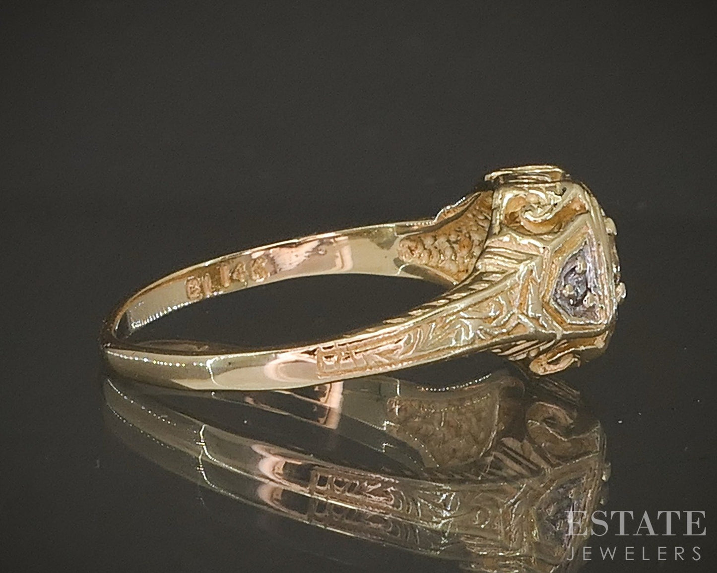 Antique 14k Yellow Gold Natural .12ctw Diamond Filigree Engagement Ring p21839b