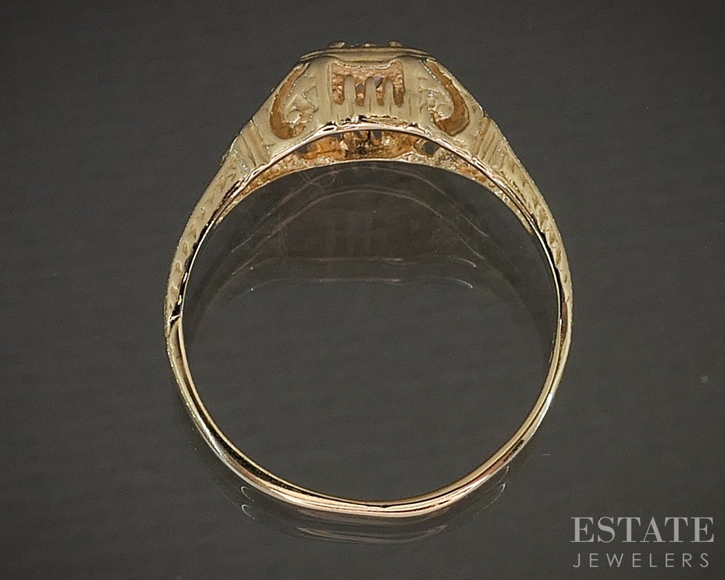 Antique 14k Yellow Gold Natural .12ctw Diamond Filigree Engagement Ring p21839b