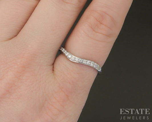 14k White Gold Natural .25ctw Diamond Ladies Contour Wedding Band 2g p20597b