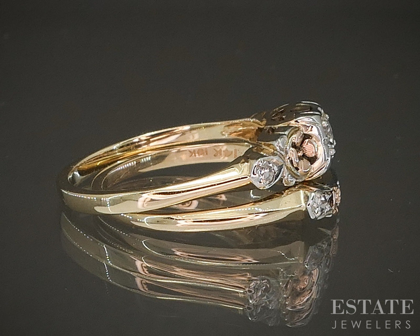 Antique 18k 14k Tri Colored Gold Natural .19ctw Diamond Wedding Set 3.5g p19116b