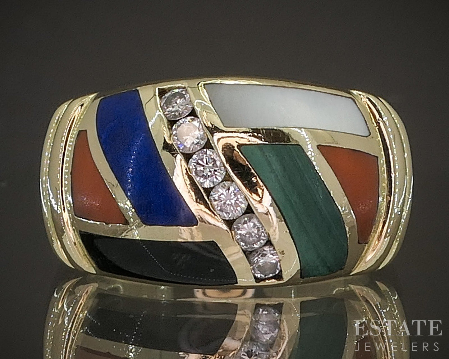 14k Yellow Gold Asch Grossbardt Natural Multi Gem & Diamond Band Ring 7g p19221