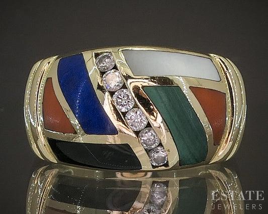 14k Yellow Gold Asch Grossbardt Natural Multi Gem & Diamond Band Ring 7g p19221