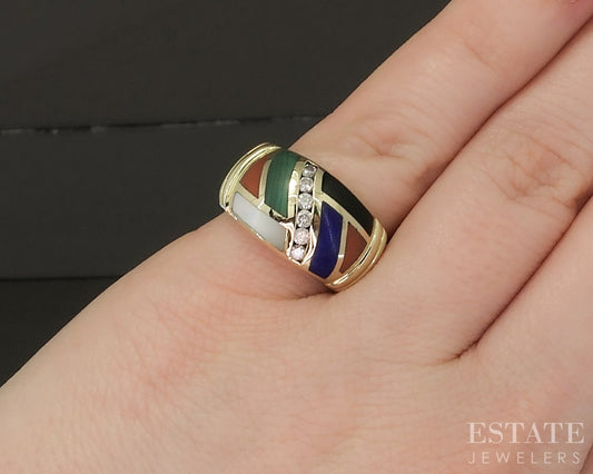 14k Yellow Gold Asch Grossbardt Natural Multi Gem & Diamond Band Ring 7g p19221