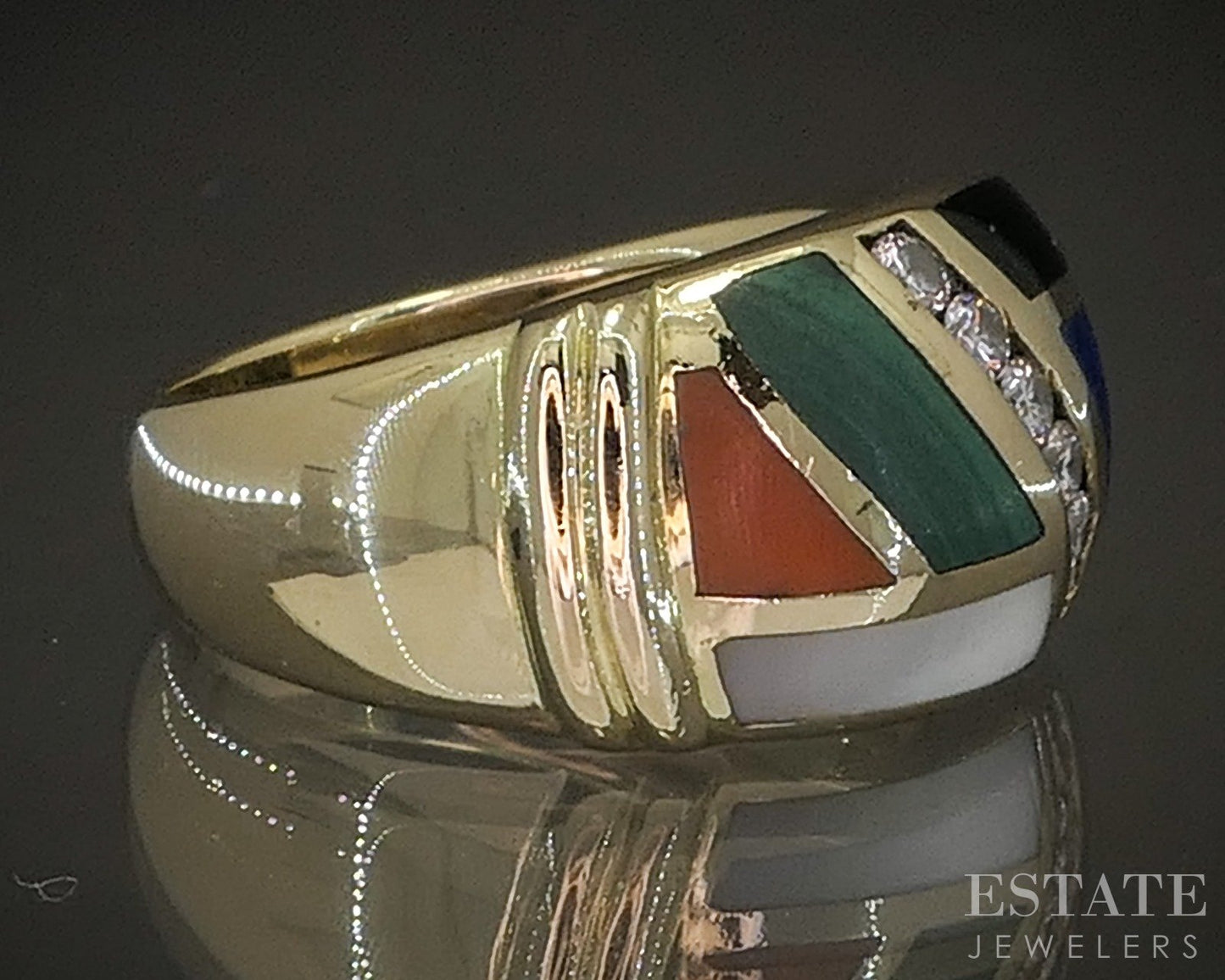 14k Yellow Gold Asch Grossbardt Natural Multi Gem & Diamond Band Ring 7g p19221