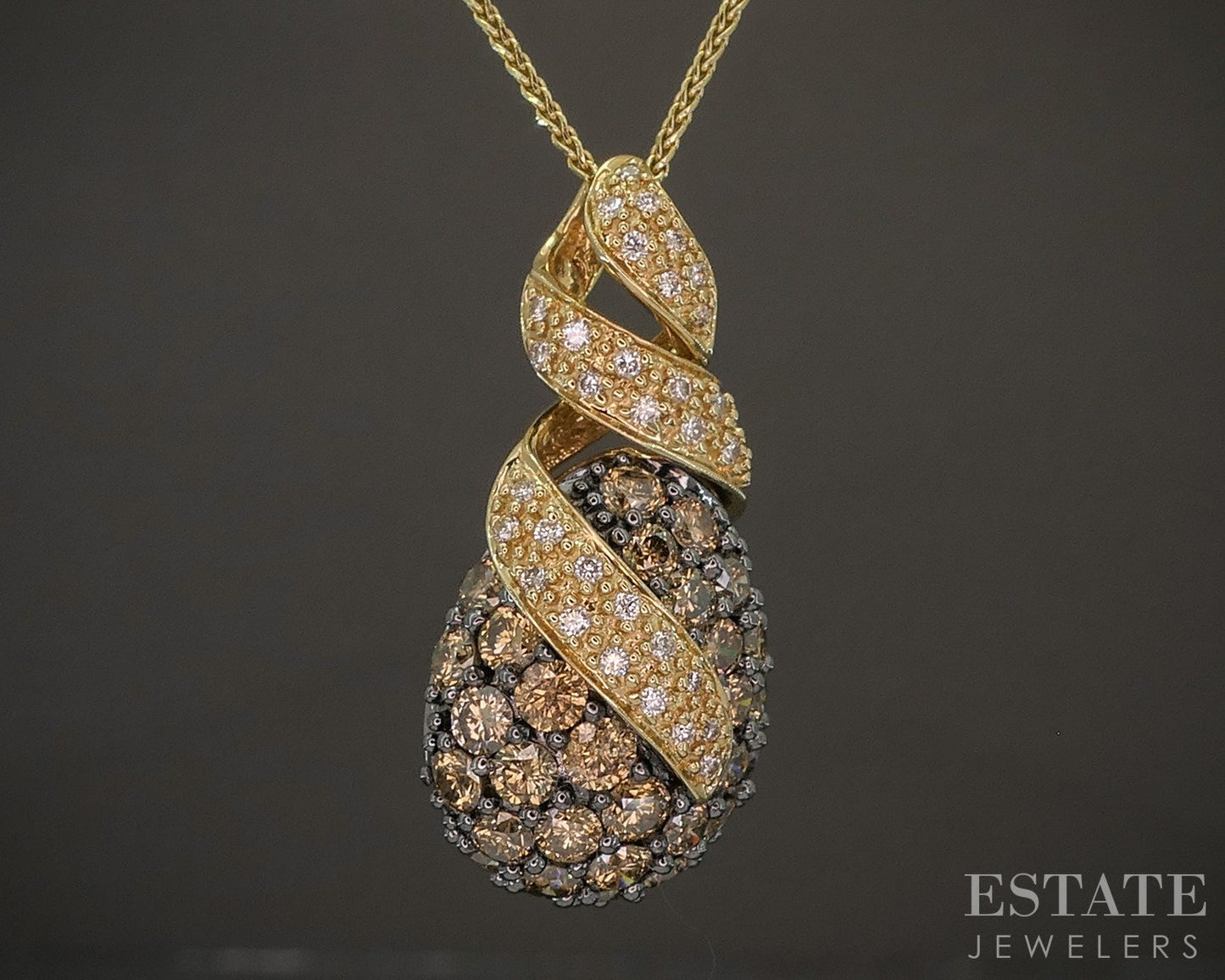 14k Honey Gold LeVian Natural 2.20ctw Diamond Teardrop Necklace 4.5g 18"L p18736