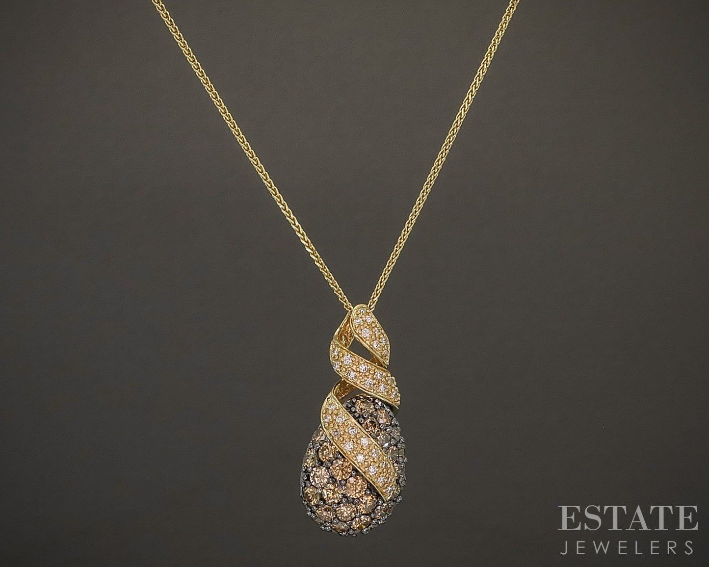 14k Honey Gold LeVian Natural 2.20ctw Diamond Teardrop Necklace 4.5g 18"L p18736