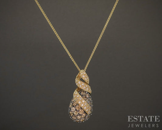 14k Honey Gold LeVian Natural 2.20ctw Diamond Teardrop Necklace 4.5g 18"L p18736