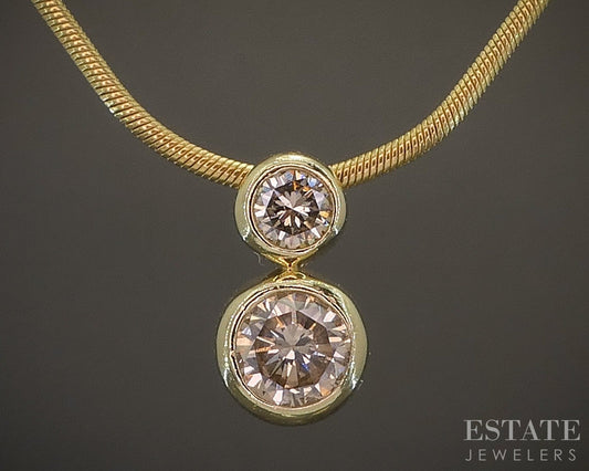 14k Yellow Gold Natural .25ctw Diamond Bezel Two Stone Necklace 5.3g p19786