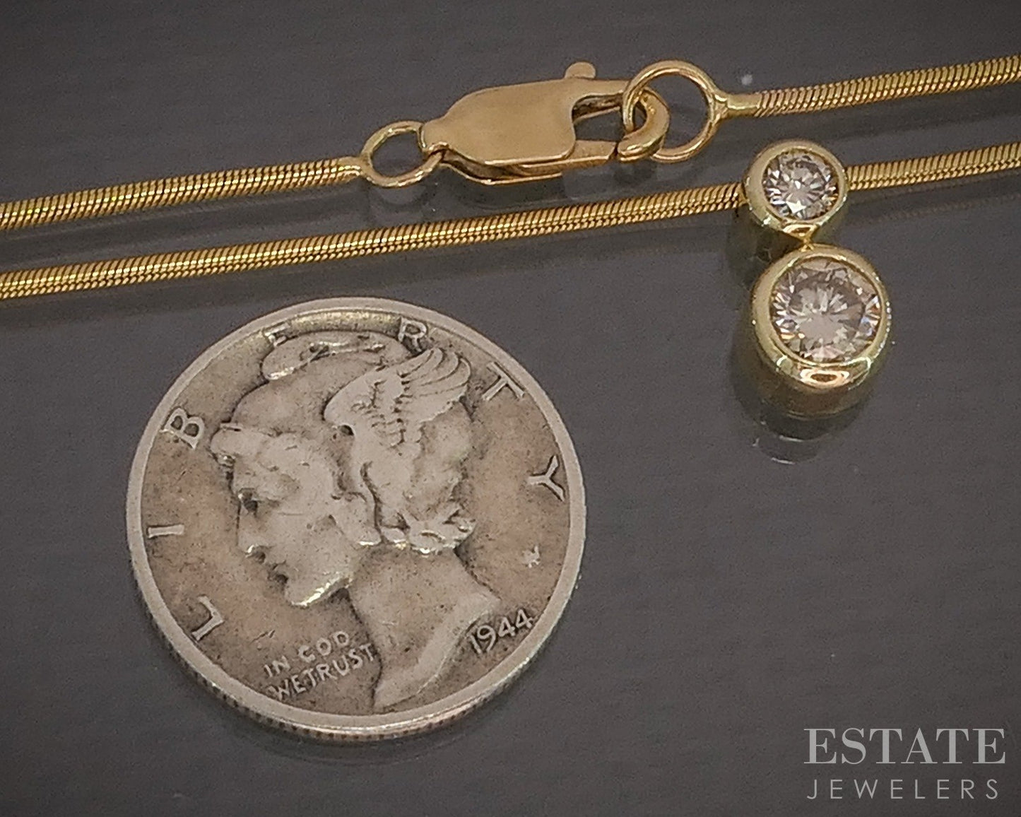 14k Yellow Gold Natural .25ctw Diamond Bezel Two Stone Necklace 5.3g p19786