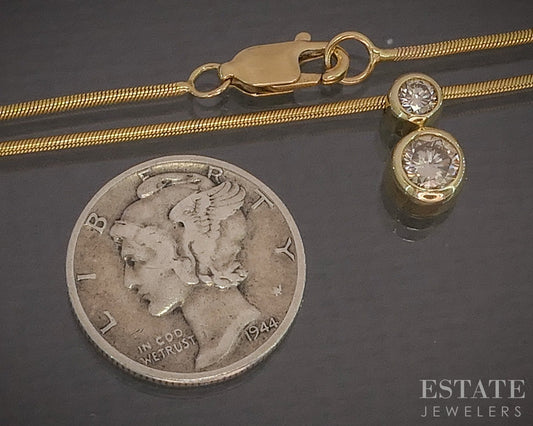 14k Yellow Gold Natural .25ctw Diamond Bezel Two Stone Necklace 5.3g p19786