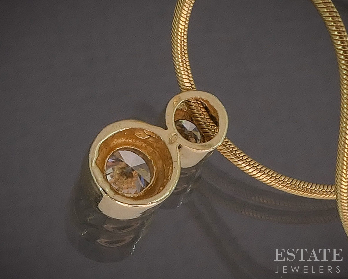 14k Yellow Gold Natural .25ctw Diamond Bezel Two Stone Necklace 5.3g p19786