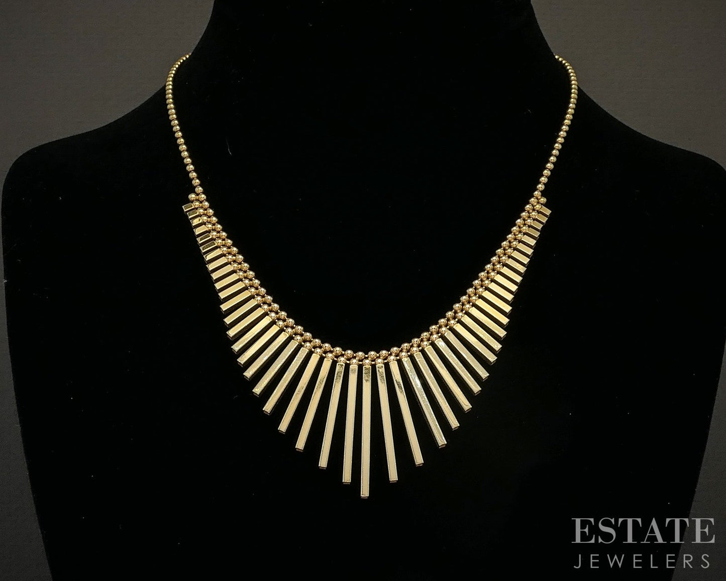 14k Yellow Gold Fringe Bar Beaded Ladies Collar Bib Necklace 17.5g 17"L p20074